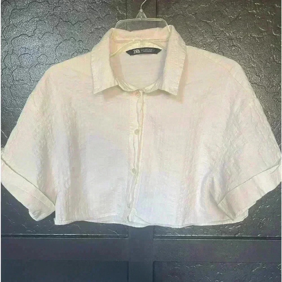 Zara Cropped Button Down Beige Cream Top Size Small - Picture 5 of 6